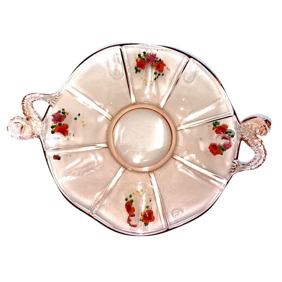 Fenton Candy Dishes 2 Items Dolphin Handles 1930s Pink Depression Cut Glass Hand - Picture 13 of 16